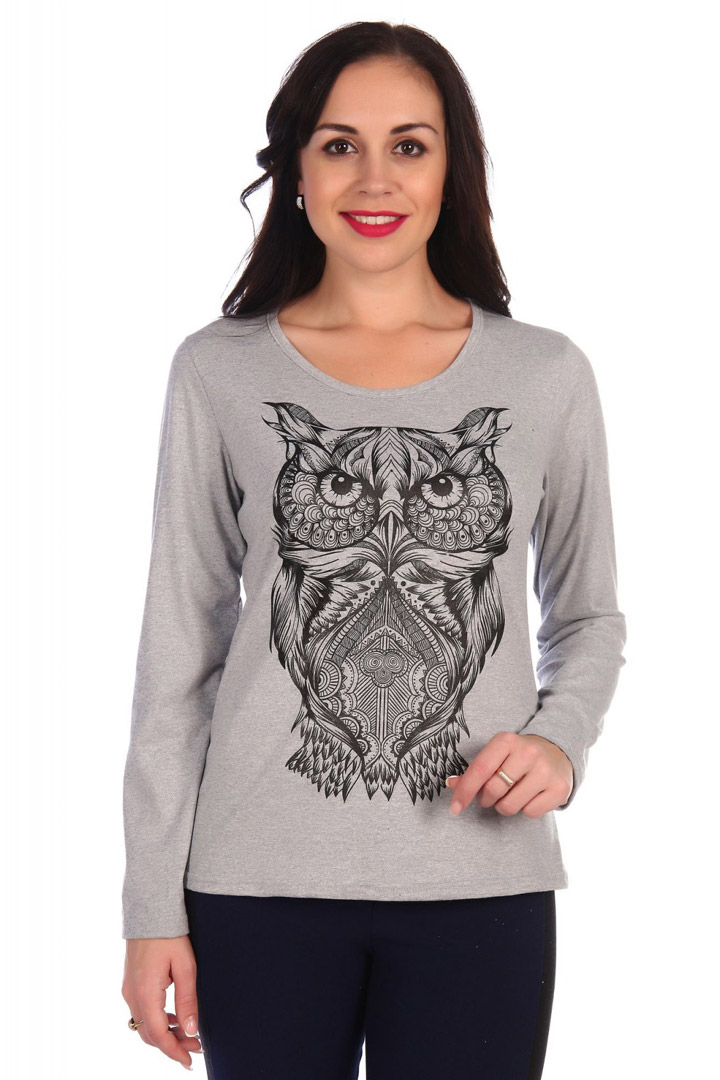 Фото товара 17555, серый лонгслив с совой