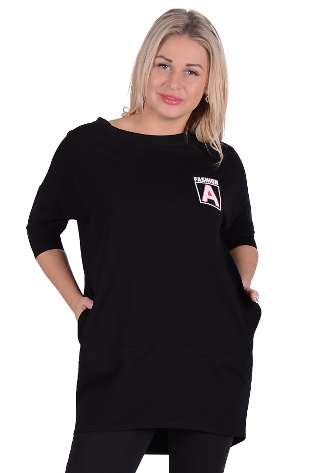 Фото товара 18240, черная туника в спортивном стиле